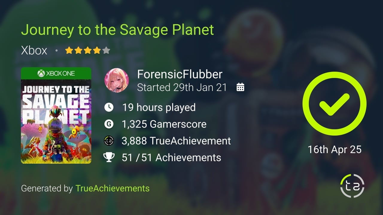 Journey to the Savage Planet achievement summary